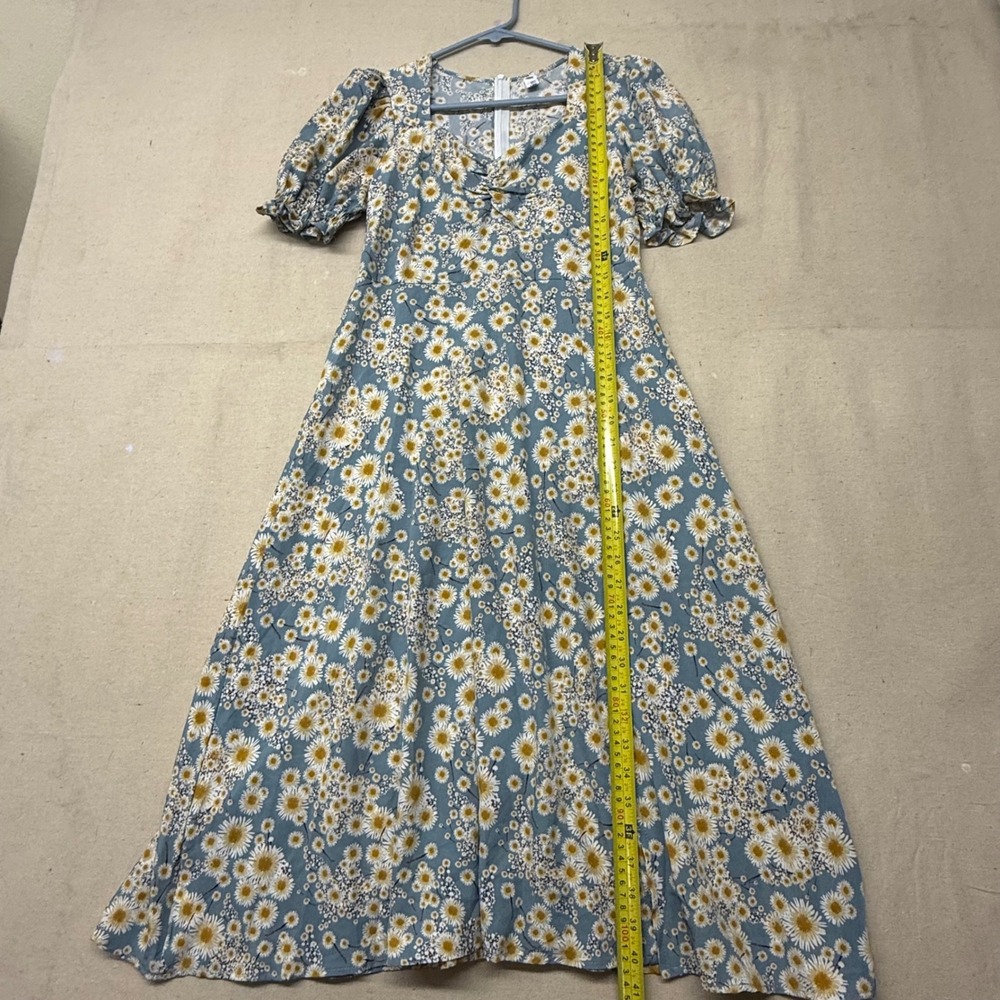 Nnine Womens Blue Floral Daisy Print Puff Sleeve Midi Dress Size M Sweetheart - Picture 12 of 14